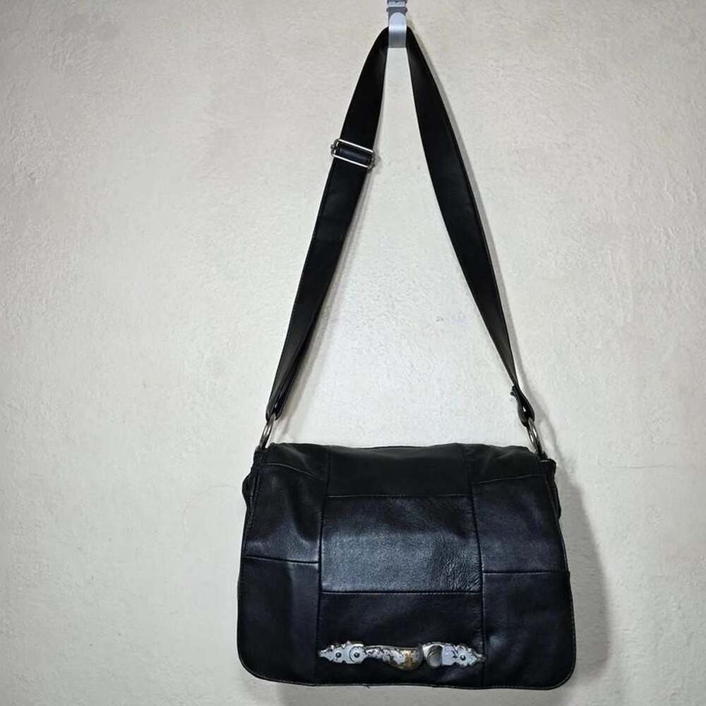 Accessories Custom Y2K Genuine Leather Patchwork Moto Shoulder Bag - Picture 2 of 8